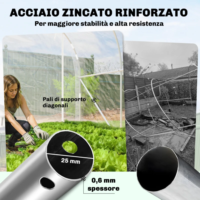 Outsunny Serra a Tunnel 2x3x2 m con Porte Avvolgibili, Telaio in Acciaio e Copertura in PE Anti-UV, Trasparente