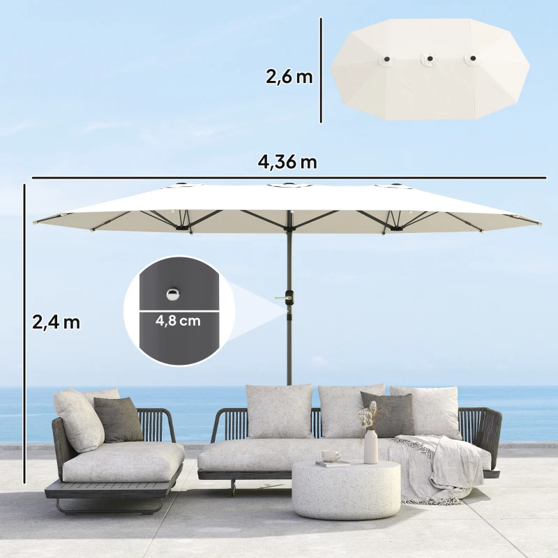 Outsunny Doppelsonnenschirm 436 x 260 cm, UV Schutz Stahl Sonnenschirm mit Handkurbel, oval Beige