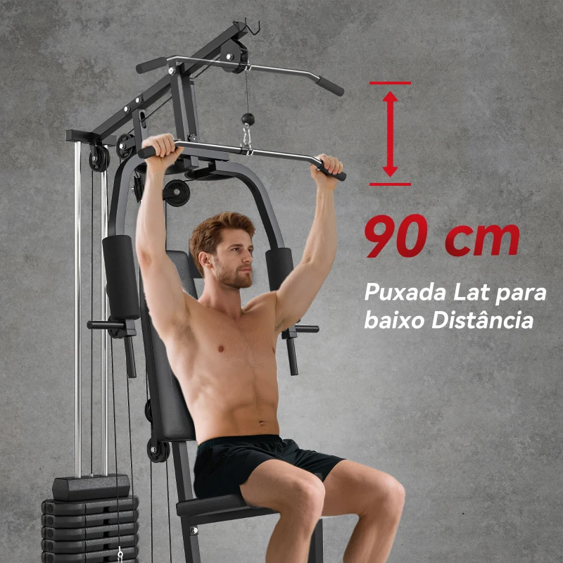 HOMCOM Máquina de Musculação com Pesos Ajustáveis de 45 kg, Press de Peito e Pernas, Polia, 135x103x200 cm, Preto
