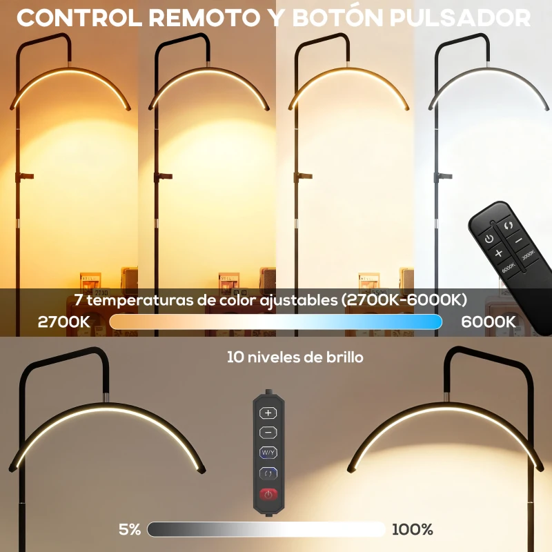HOMCOM Lámpara Pestañas Media Luna con Cabeza Giratoria 350° 7 Temperaturas de Color Brillo Ajustable Soporte para Teléfono