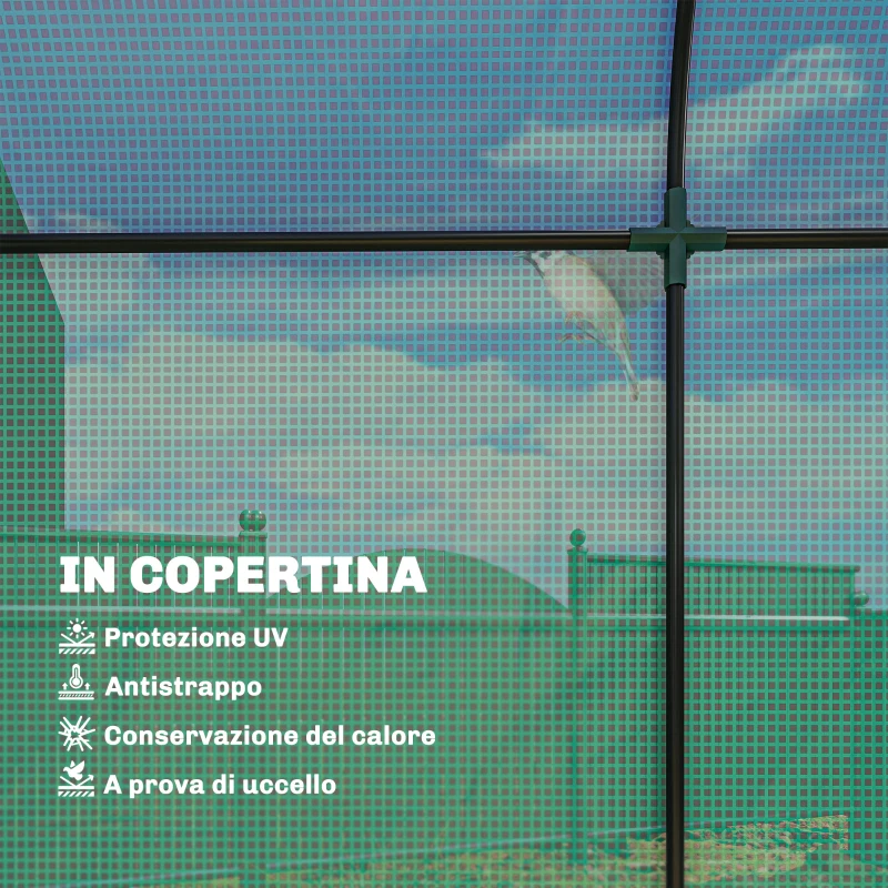 Outsunny Serra da Giardino con Rivestimento in PE, Porta Avvolgibile e Finestre a Rete, 170x68x200 cm, Verde