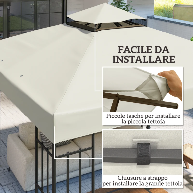 Outsunny Copertura per Gazebo da Giardino 3x3m UPF30+ a 2 Livelli in Poliestere Grigio Chiaro