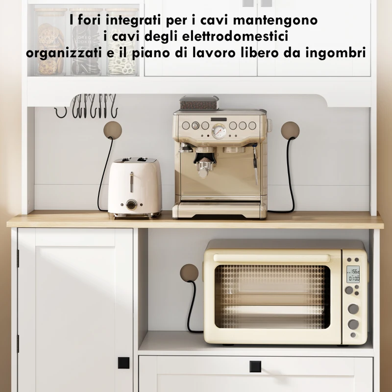 HOMCOM Credenza Cucina con 3 Armadietti, 2 Cassetti, Ripiani Regolabili e Portaspezie, 100x40x62 cm, Bianco