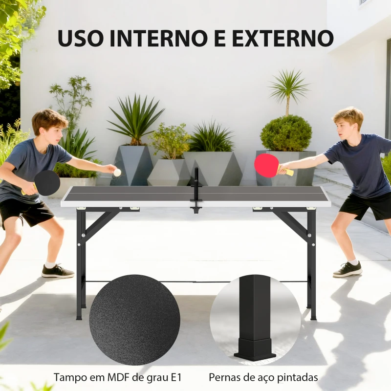 SPORTNOW Mini Mesa de Ping Pong Dobrável 152x76 cm para Exterior com Rede 2 Raquetes e 3 Bolas Fácil de Transportar Preto