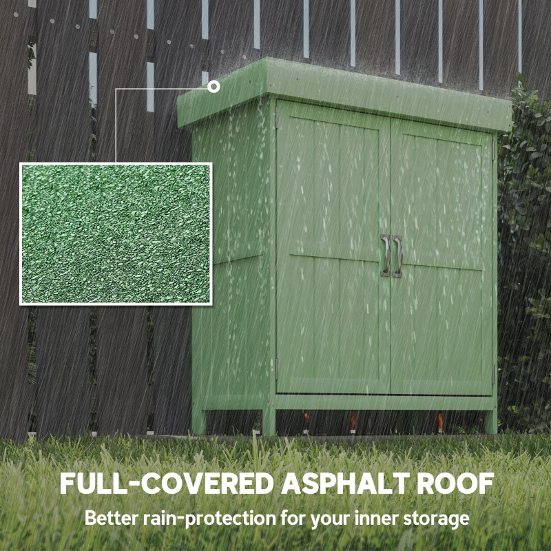 Outsunny Small Shed, Wooden Garden Shed with Openable Hinged Roof and Removable Shelf, 74 x 43 x 88 cm, Light Green