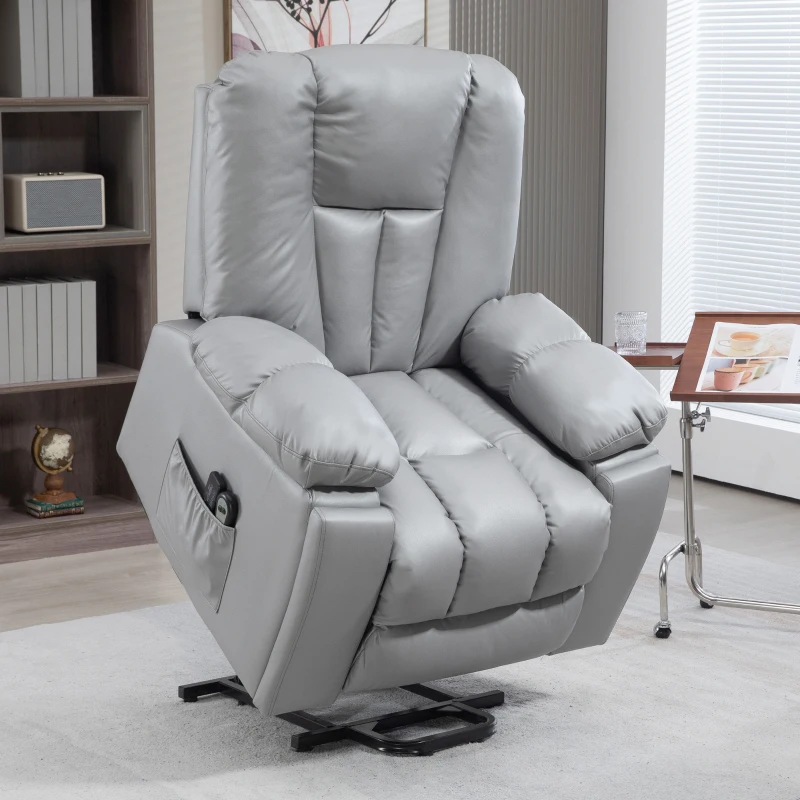 HOMCOM Leathaire Eight Massage Point Armchair, with Reclining Back - Charcoal Grey