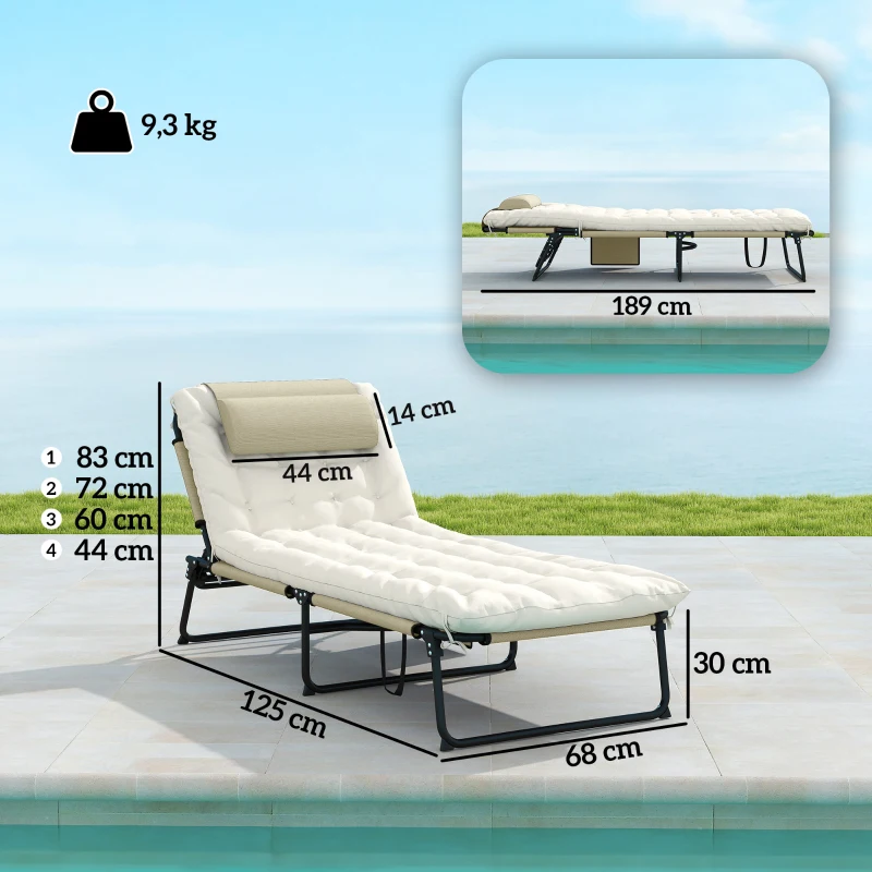 Outsunny Transat bain de soleil pliable avec dossier inclinable 4 positions - appui-tête et matelas épais beige