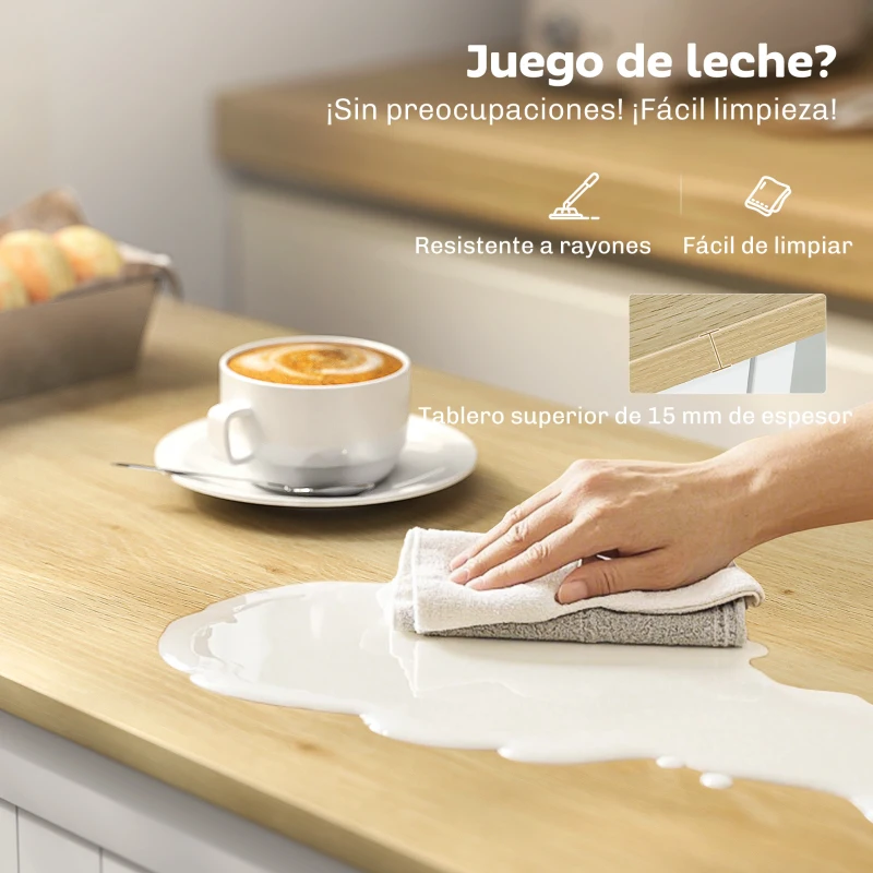 HOMCOM Aparador de Cocina Armario de Cocina 3 Estantes de Puerta Cajón Estantes Ajustables para Comedor 105x40x83 cm Blanco