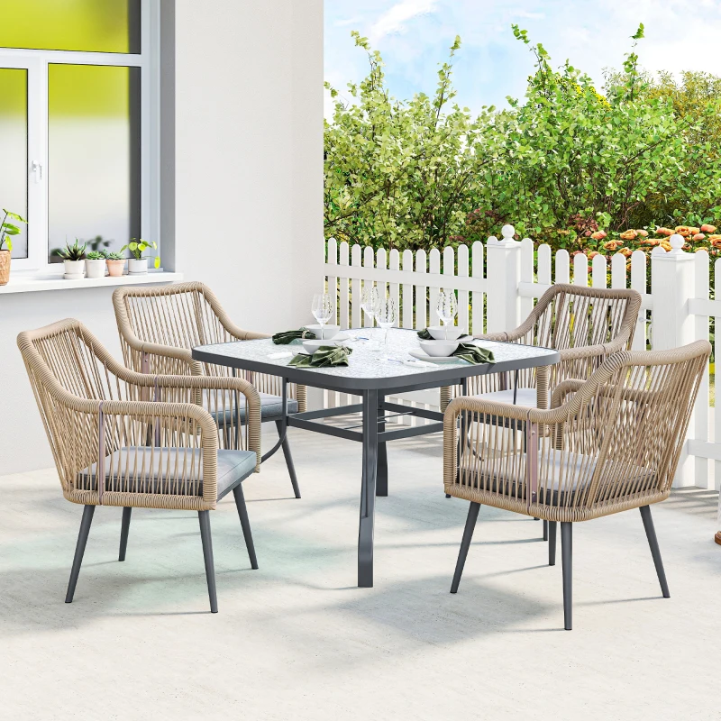 Outsunny Set 2 sedie da giardino in rattan con cuscini, 54x65x80 cm, Grigio