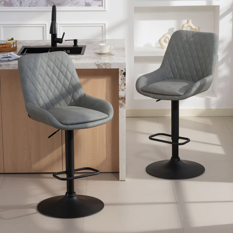 HOMCOM Set of Two Faux Leather Retro Bar Stools - Light Grey