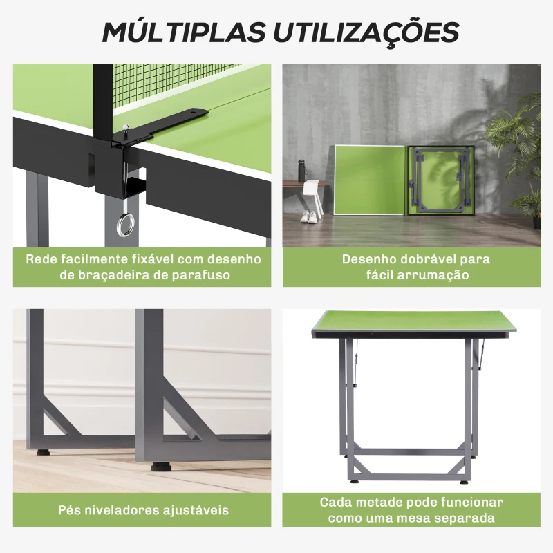 HOMCOM Mesa de Ping Pong Dobrável Mesa de Ping Pong Profissional com Rede e Estrutura de Aço 182x91x76 cm Verde