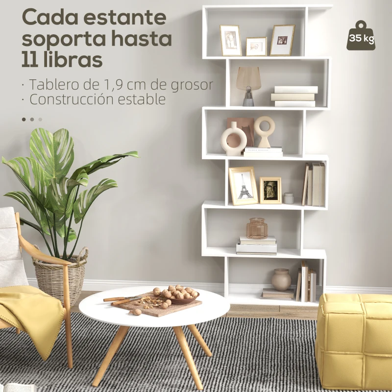 HOMCOM Estantería para Libros Moderna Librería con 6 Estantes para Comedor Salón Estudio 80x23x192 cm Blanco