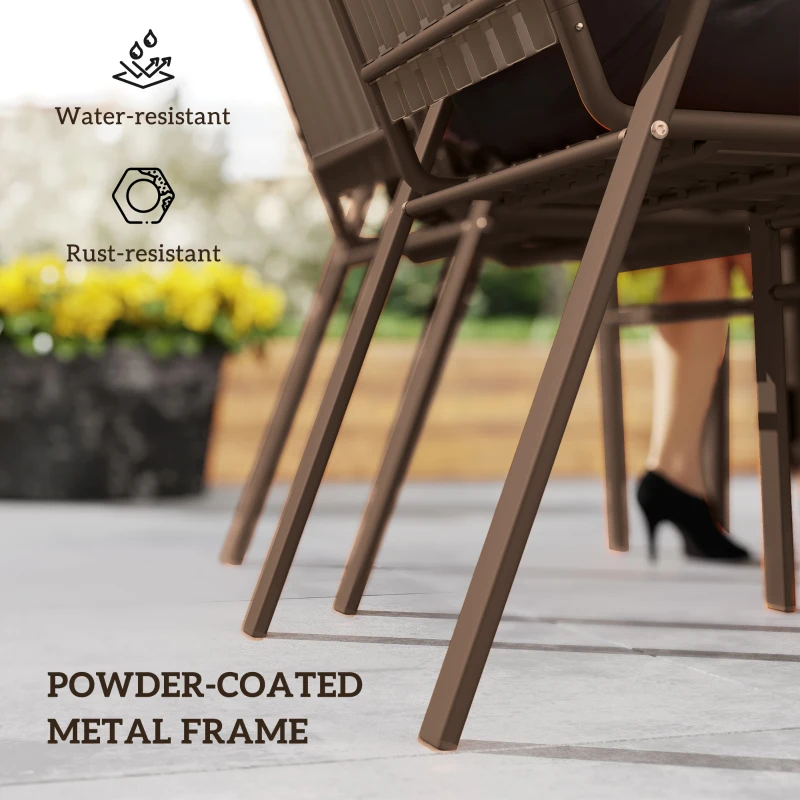 Outsunny Lot de 4 chaises de jardin chaises empilables d'extérieur haut dossier et accoudoirs cadre acier 56x66x91cm marron foncé