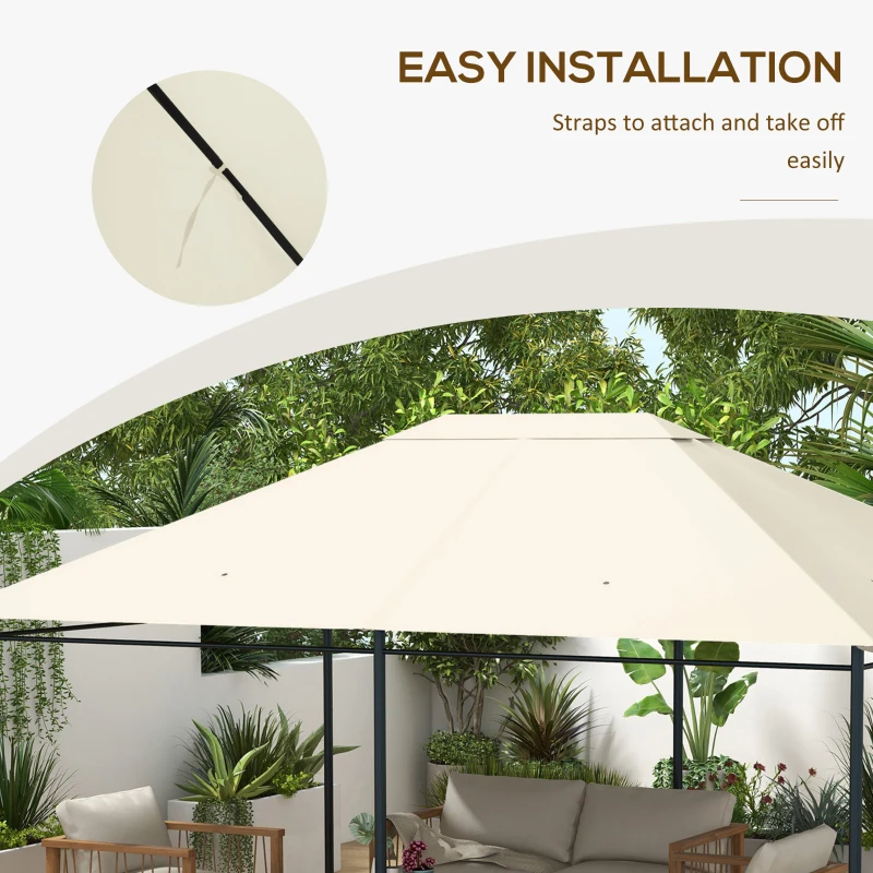 Outsunny 3 x 4m Gazebo Canopy Replacement Cover, Gazebo Roof Replacement (TOP COVER ONLY), Cream White