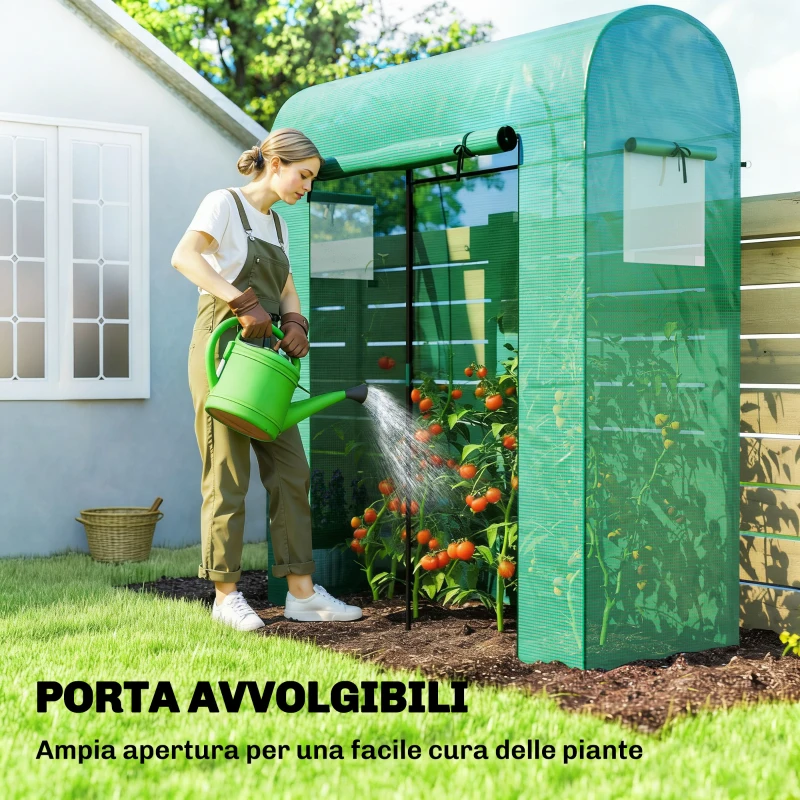 Outsunny Serra da Giardino con Rivestimento in PE, Porta Avvolgibile e Finestre a Rete, 170x68x200 cm, Verde