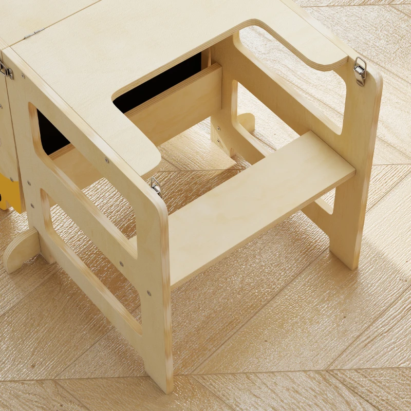 Turn Montessori AIYAPLAY pentru Copii 2-5 Ani cu Tablă și Măsuță, Scăunel pentru Copii din Placaj, 57x39x93 cm, Culoare Lemn