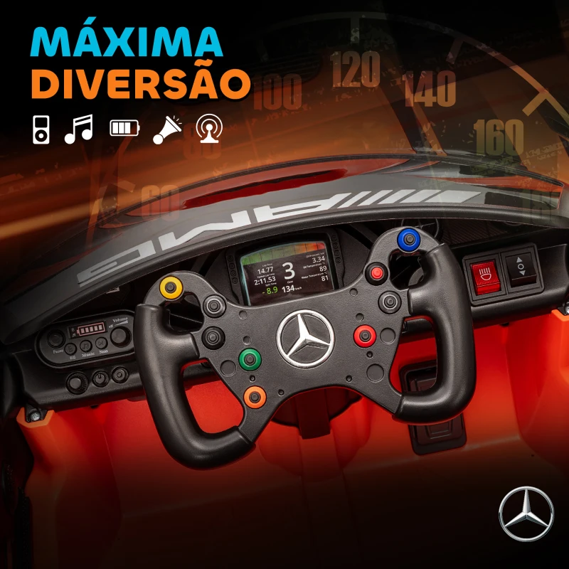 AIYAPLAY Carro Elétrico para Crianças Mercedes-AMG GT3 Evo12V com Controlo Remoto 2,4G e Motor Duplo 115x66x44 cm Laranja