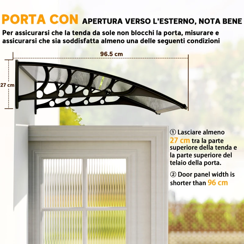 Outsunny Tettoia da Esterno in Policarbonato per Porte e Finestre, 103x96.5x27cm, Trasparente