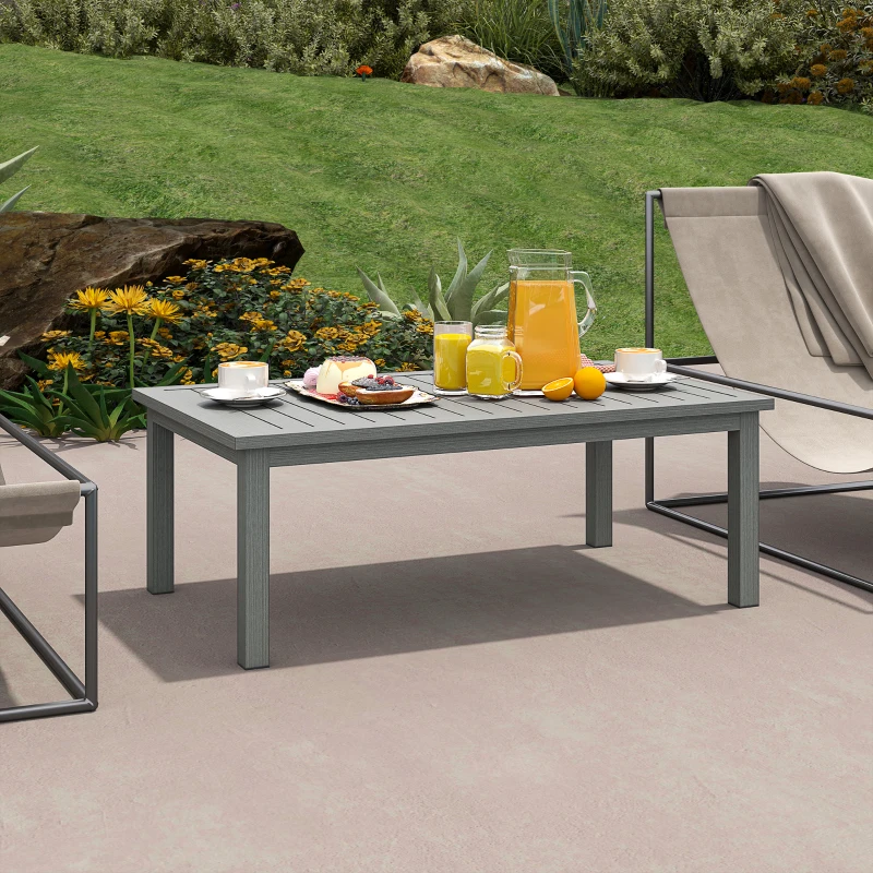 Outsunny Table basse rectangulaire plateau à lattes pour intérieur/extérieur en aluminium, 100 x60 x37 cm gris