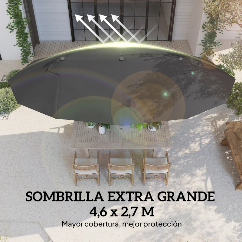 Outsunny Sombrilla Doble para Jardín 455x265x238 cm Parasol Grande con Manivela Manual Protección Solar Color Negro