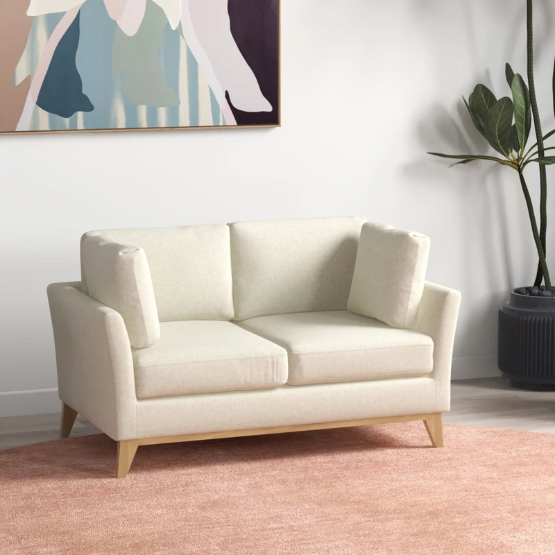 HOMCOM Divano da 2 Posti in Legno di Eucalipto e Tessuto Effetto Lino con 2 Cuscini, 137x78x78 cm, Beige