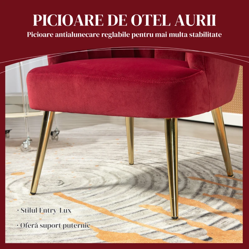 Homcom Fotoliu Cochilie Roz – Catifea cu Picioare Aurii