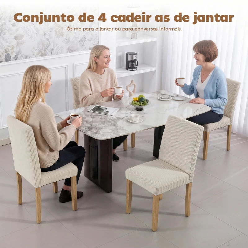 HOMCOM Conjunto de 4 Cadeiras de Jantar Cadeiras Modernas para Cozinha Encosto Alto Estofadas em Veludo Assento Acolchoado 44x56x90 cm Bege