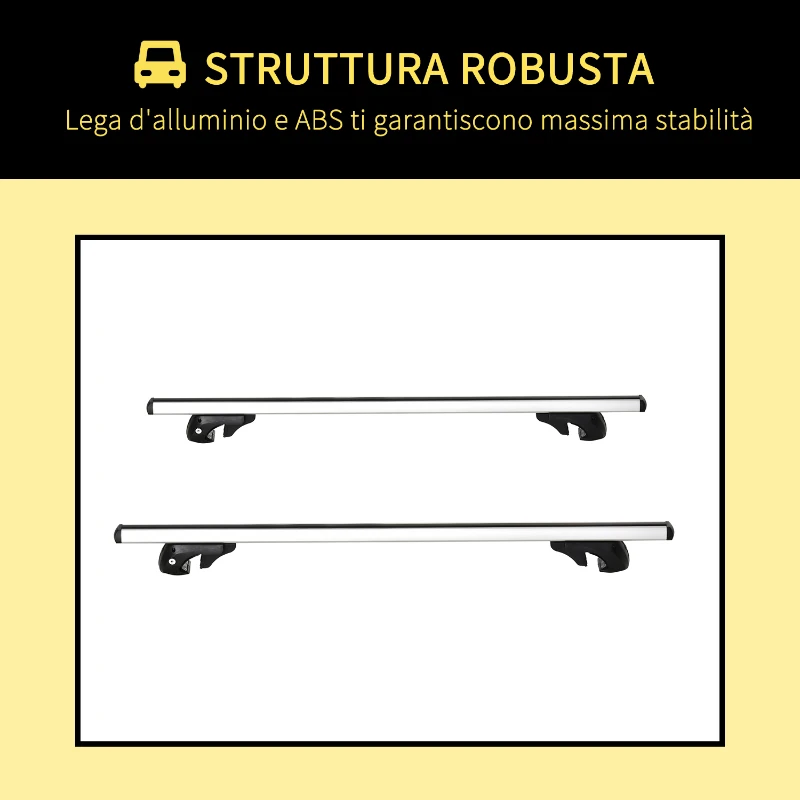 HOMCOM Barre Portatutto per Auto da 75 kg con Blocco e Chiavi di Sicurezza, in Alluminio e ABS, 135.3x5.7x7 cm, Argento