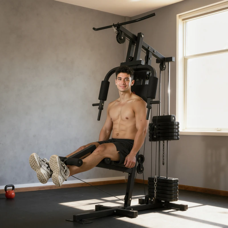 Station de musculation fitness - Collaboration Aosom.fr x FFHandball - 12 blocs de poids de 5,5 kg - 135 x 103 x 210 cm