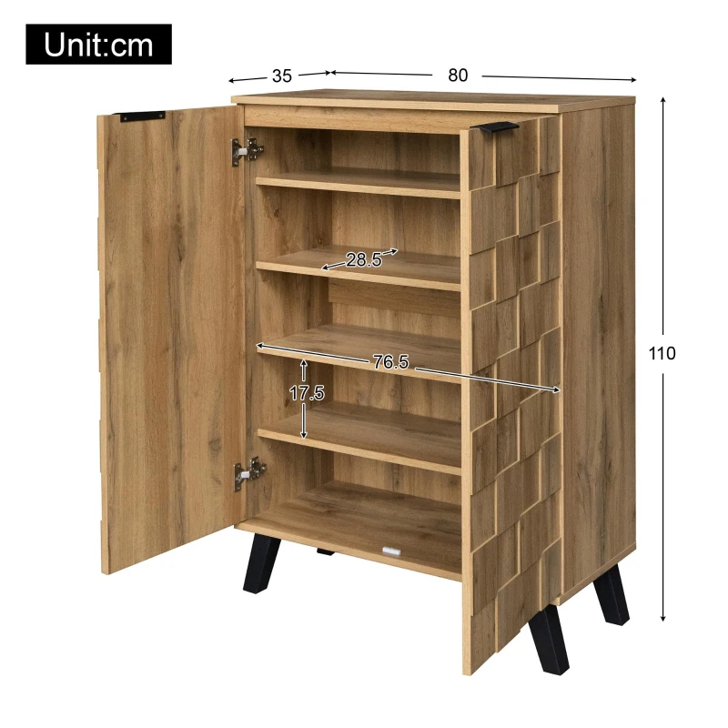 Modern Shoe Cabinet with Adjustable Shelves and Soft-Closing Hinges, Large Storage Locker for Boots and Hallway, 80L x 35W x 110H cm, Wood
