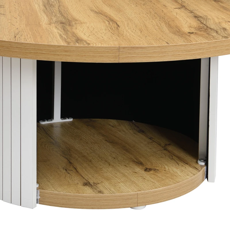 Set da 2 tavolini da salotto rotondi con vano portaoggetti integrato, 75x75x50/45x45x35 cm, color legno