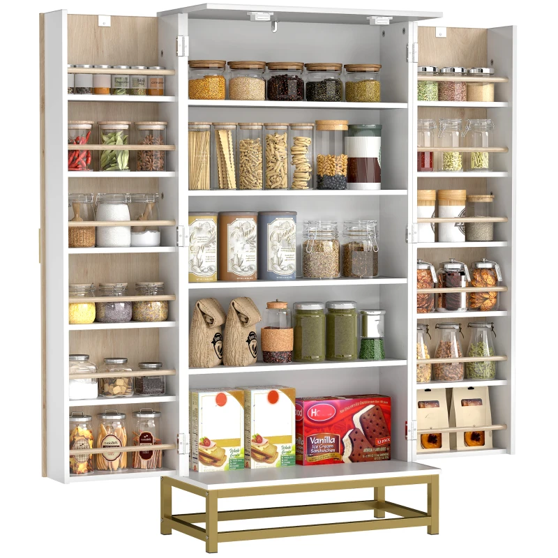 HOMCOM Armário de Cozinha com 2 Portas e 12 Compartimentos Design Moderno com 5 Prateleiras Ajustáveis Branco