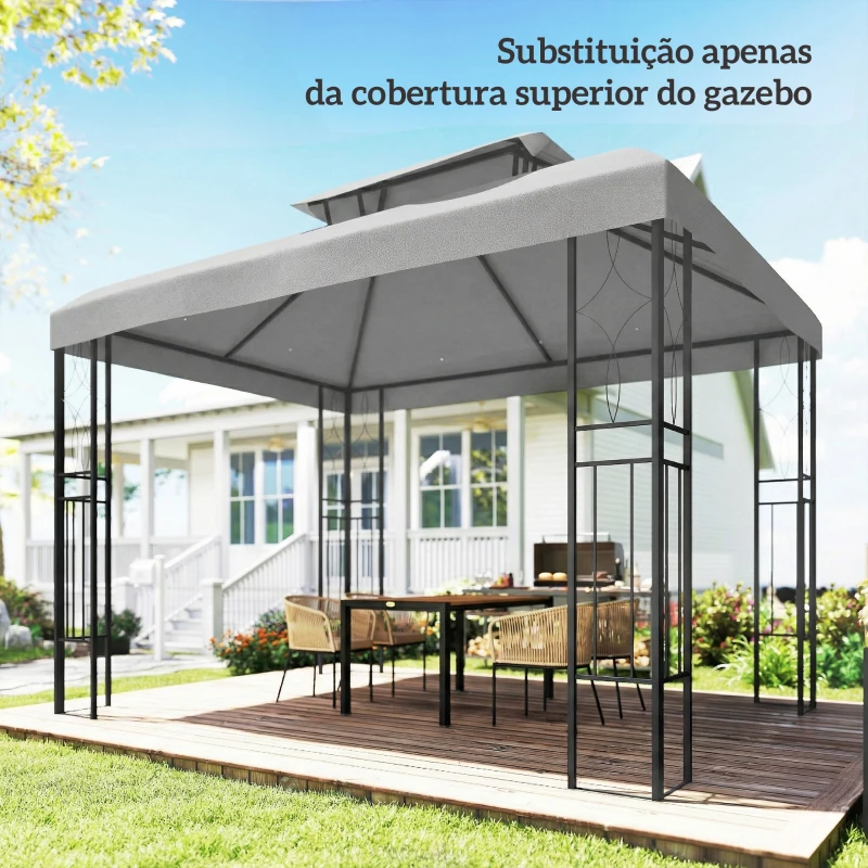 Outsunny Toldo de Substituição 4x3 m com Teto Duplo Orifícios de Drenagem e Proteção UV Apenas Toldo NÃO Inclui Estrutura Cinzento Claro