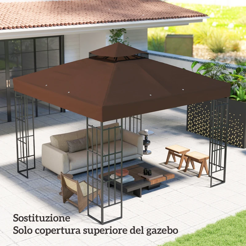 Outsunny Copertura per Gazebo da Giardino 3x3m UPF30+ a 2 Livelli in Poliestere color Caffè