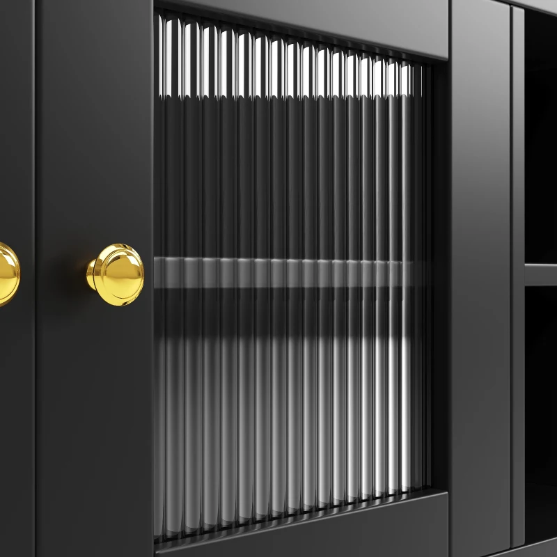 Multi-Purpose Sideboard with Changhong Glass Door and Built-In Wine Rack, Storage Cabinet for Living Room, 145L x 39W x 171H cm, Black