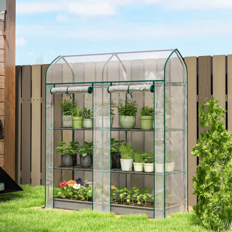 Outsunny Serre de Jardin, Petite Serre de Balcon étagères 3 niveaux en Bâche PVC et Châssis Acier, 143 x 46 x 165 cm, transparent