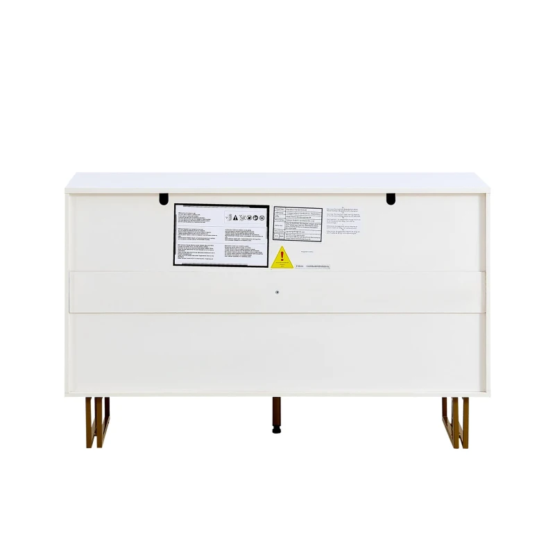 Madia moderna a 6 cassetti con maniglie a ventaglio e gambe in acciaio, 120x40x75 cm, Bianco