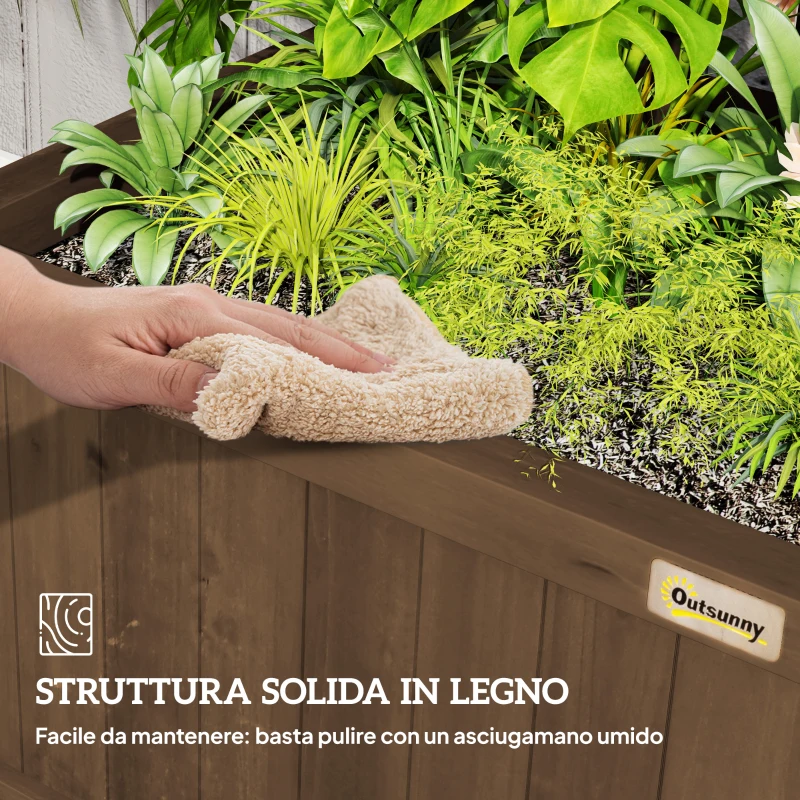 Outsunny Fioriera da Giardino con Traliccio per Piante Rampicanti in Legno di Abete, 90x45x183 cm, Marrone