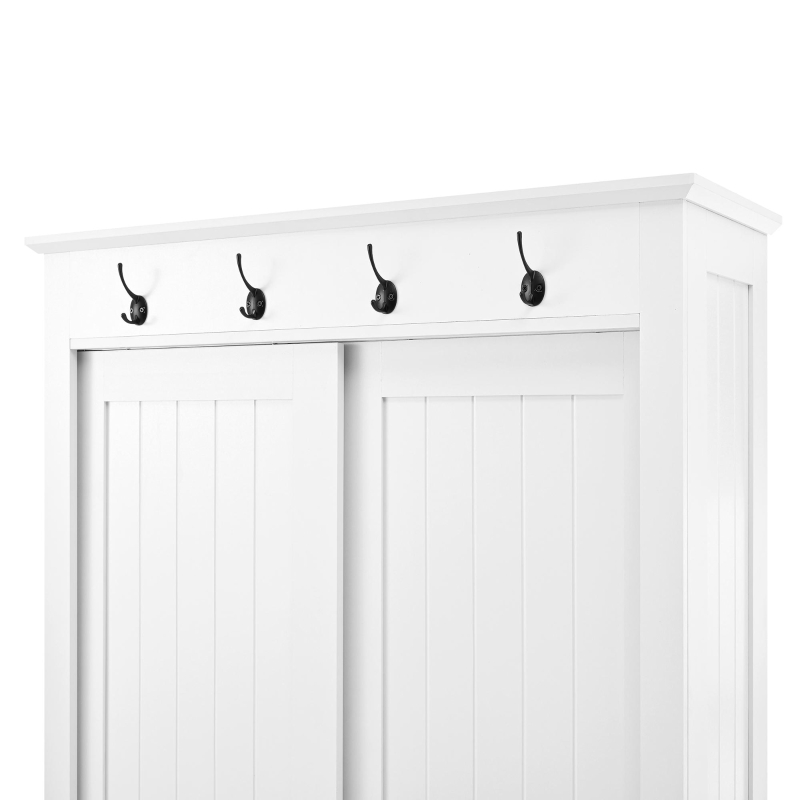 Armadio guardaroba con ante scorrevoli e scarpiera integrata, mobile multiuso con ganci, 100x50x180 cm, Bianco