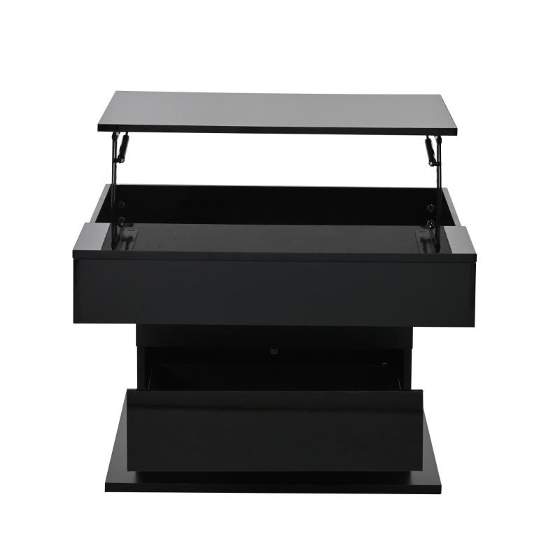 Tavolino da salotto girevole 360° con piano sollevabile, spazio a scomparsa e cassetto, 70x70x45 cm, Nero