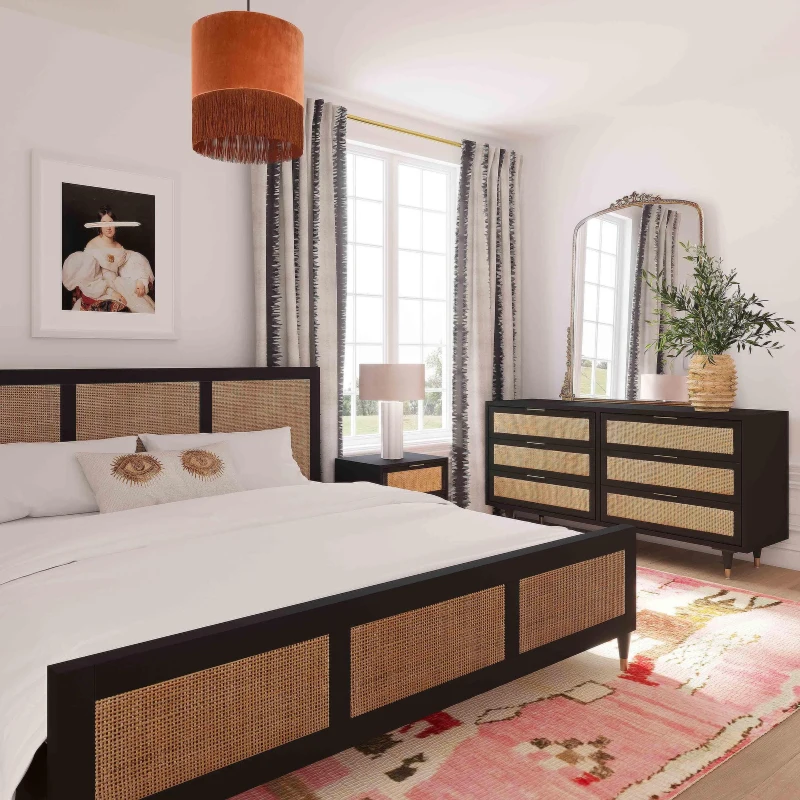 Handmade Upholstered King-Size Bed with Slatted Base Included, Bed Frame with Hardware, 215L x 156.5W x 120.5H cm, Black Brown