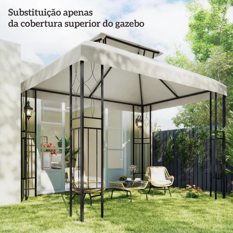 Outsunny Toldo de Substituição 4x3 m com Teto Duplo Orifícios de Drenagem e Proteção UV Apenas Toldo NÃO Inclui Estrutura Creme