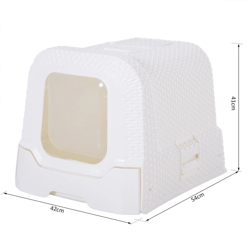 PawHut Pet Cat Litter Box 54L × 42W × 41H cm with Scoop White