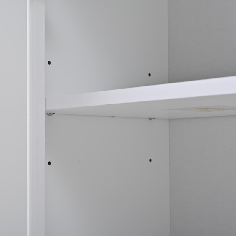 Credenza moderna con 2 ante, cassetto, ripiano a vista e 3 portabottiglie, 130x35x70 cm, Bianco