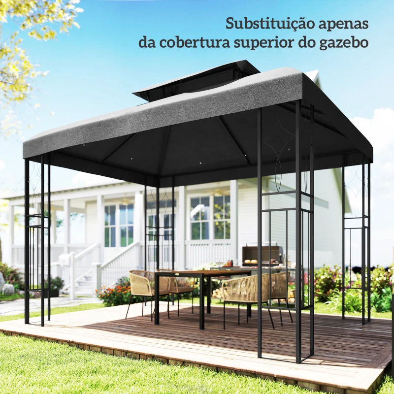 Outsunny Teto de Reposição 4x3 m com Teto Duplo Orifícios de Drenagem e Proteção UV Apenas Teto NÃO Inclui Estrutura Cinzento Escuro