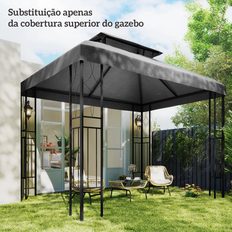 Outsunny Teto de Reposição 4x3 m com Teto Duplo Orifícios de Drenagem e Proteção UV Apenas Teto NÃO Inclui Estrutura Cinzento Escuro