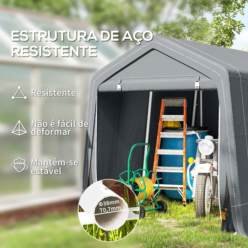 Outsunny Tenda de Jardim para Bicicletas com Estrutura Metálica, 2 Portas com Fecho, Impermeável, Anti-UV, 2,4x2x2 m, Cinzento Escuro