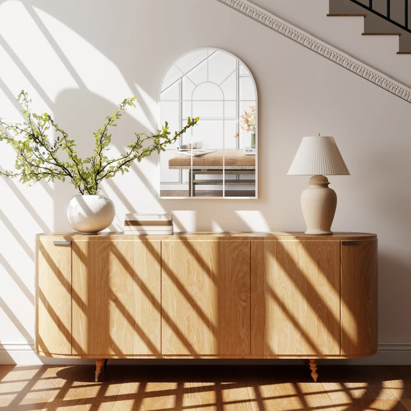 HOMCOM 90 X 61cm Arched Grid Mirror - White