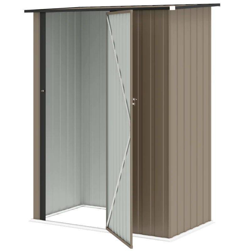 Outsunny Capanno Porta Attrezzi in Metallo con Tetto Inclinato e Porta Bloccabile, 142x86x189 cm, Marrone