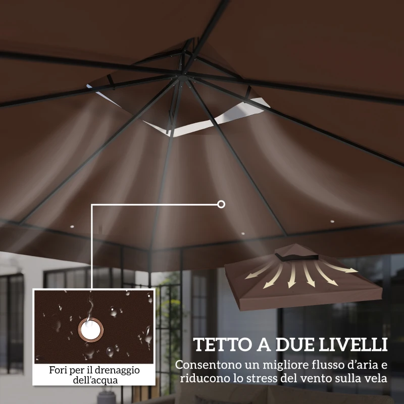 Outsunny Copertura per Gazebo da Giardino 3x3m UPF30+ a 2 Livelli in Poliestere color Caffè